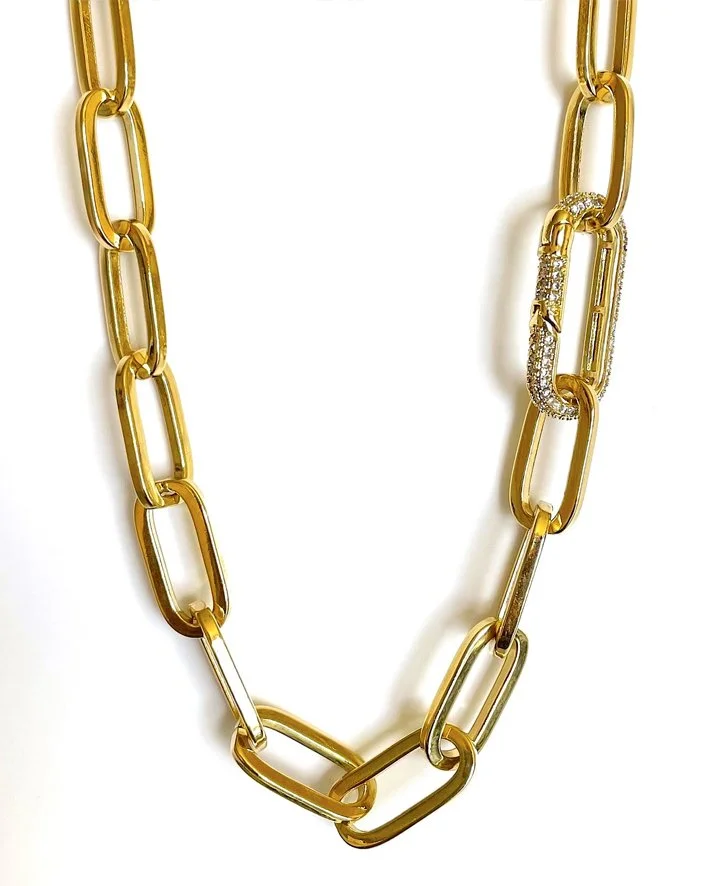 Oval Chain with Pavé Carabiner Clasp — Jennifer Tuton Jewelry